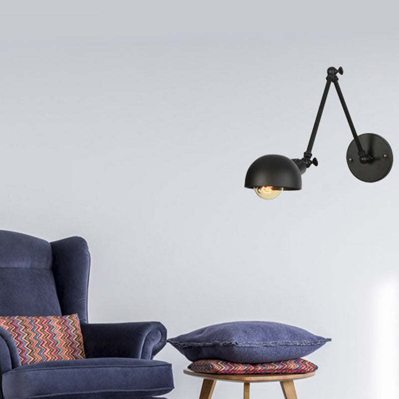 Modern Style Round Shade Swing Arm Wall Lighting Metal 1 Light Sconce Lamp in Black