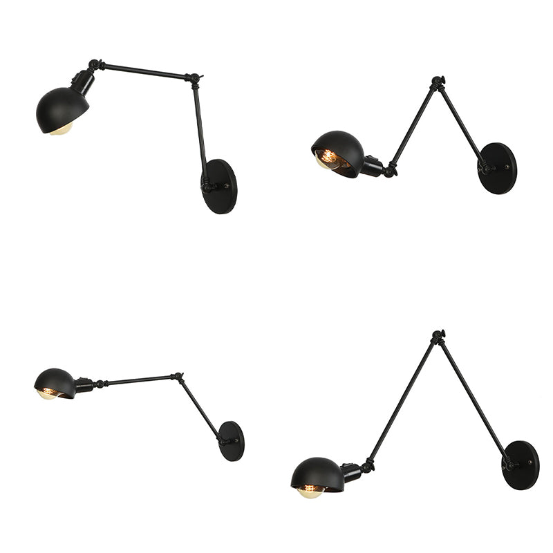 Modern Style Round Shade Swing Arm Wall Lighting Metal 1 Light Sconce Lamp in Black