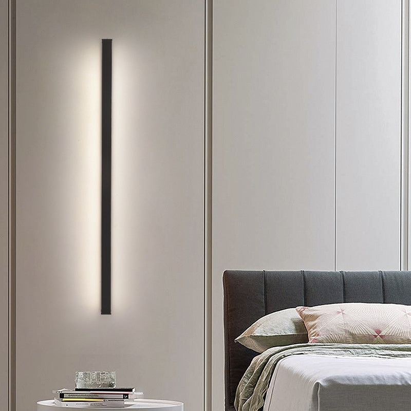 Modern Style Long Strip Shade Wall Sconce Metal 1 Light Sconces in Black for Bedside