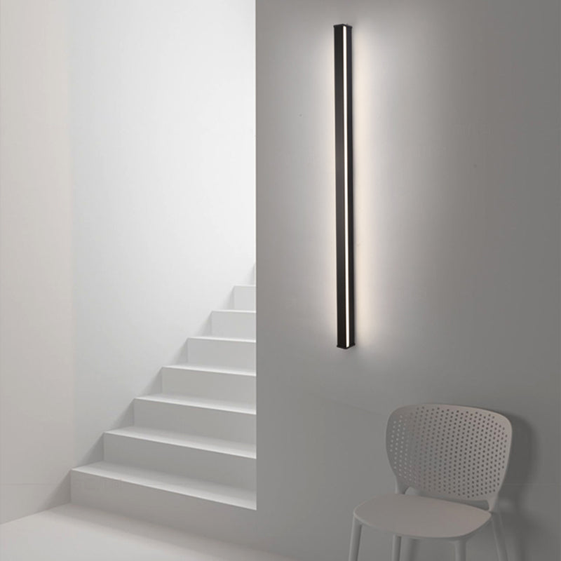 Modern Style Long Strip Shade Wall Sconce Metal 1 Light Sconces in Black for Bedside