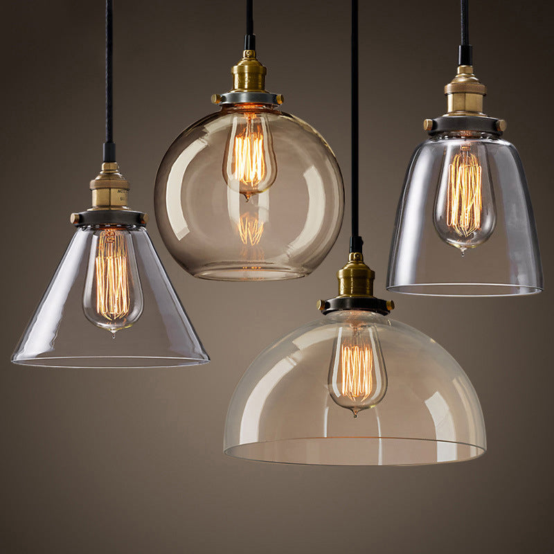 1-Licht-Glasanhängerlampe, industrielles, klares Glas Licht für Wohnzimmer