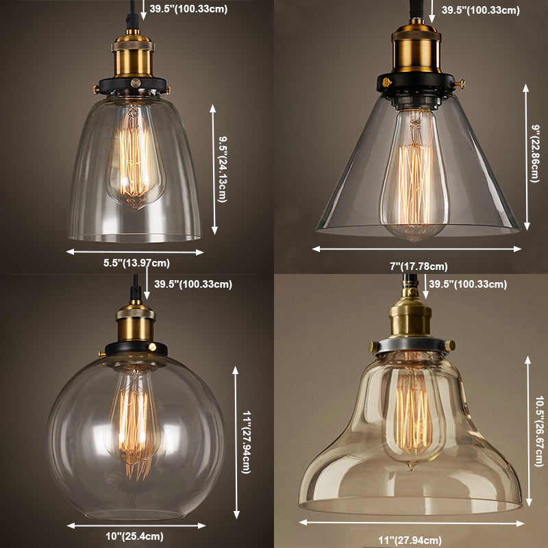 1-Licht-Glasanhängerlampe, industrielles, klares Glas Licht für Wohnzimmer
