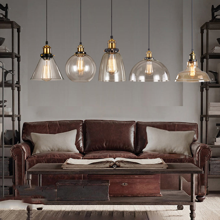 1-Licht-Glasanhängerlampe, industrielles, klares Glas Licht für Wohnzimmer