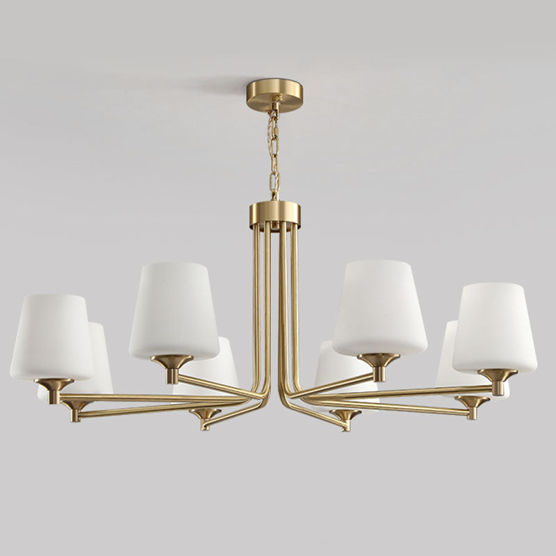 Stile moderno Sospensione conico Accensione Multi Lights Milk Glass Bidelier