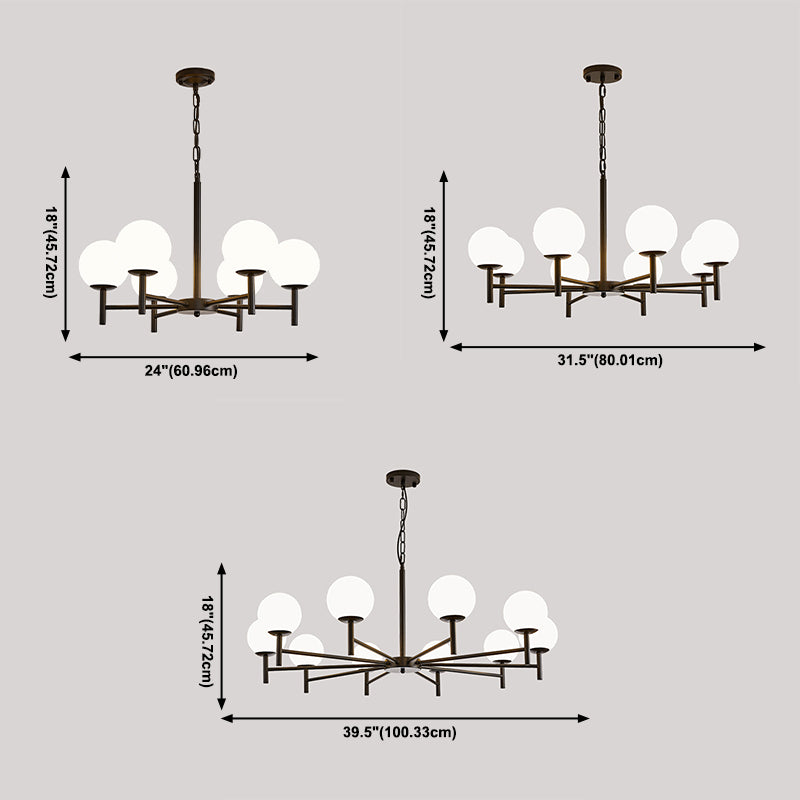 Wereldwijde melkglas hanglampverlichting armaturen moderne stijl multi -lights kroonluchter licht in zwart