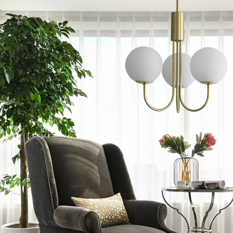 Witte glazen bol ophanging verlichtingsarmaturen moderne stijl 3-lights hanger kroonluchter in messing