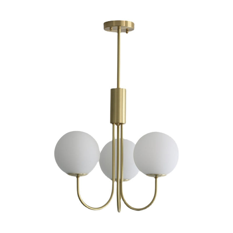 Witte glazen bol ophanging verlichtingsarmaturen moderne stijl 3-lights hanger kroonluchter in messing
