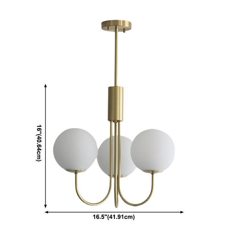 Witte glazen bol ophanging verlichtingsarmaturen moderne stijl 3-lights hanger kroonluchter in messing