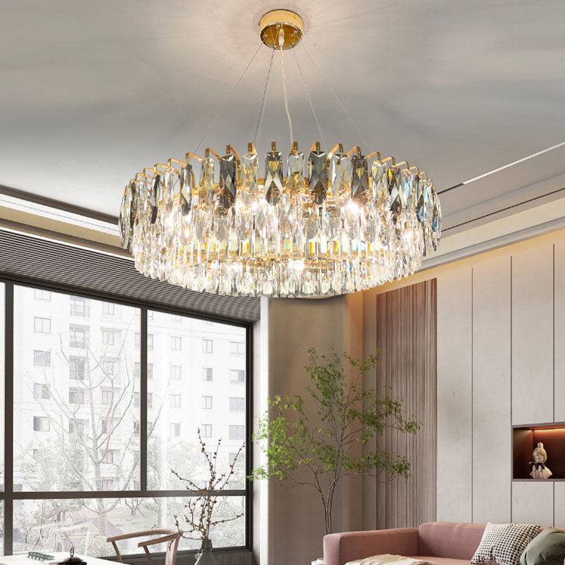 Multi Lights Round Chandelier Lighting Fixtures Contemporary Crystal Island Lighting Glass