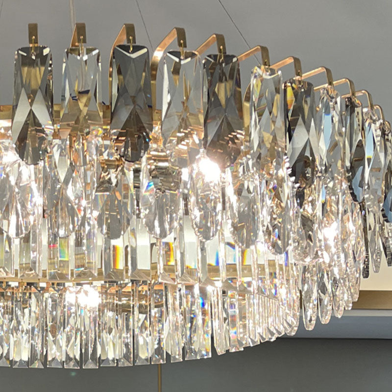 Multi Lights Round Chandelier Lighting Fixtures Contemporary Crystal Island Lighting Glass