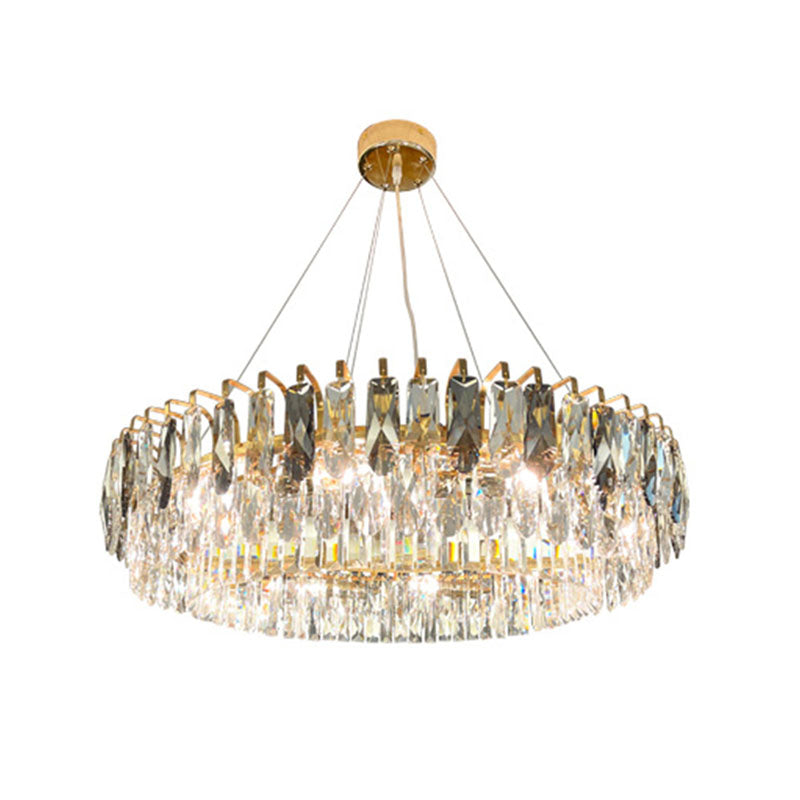 Multi Lights Round Chandelier Lighting Fixtures Contemporary Crystal Island Lighting Glass