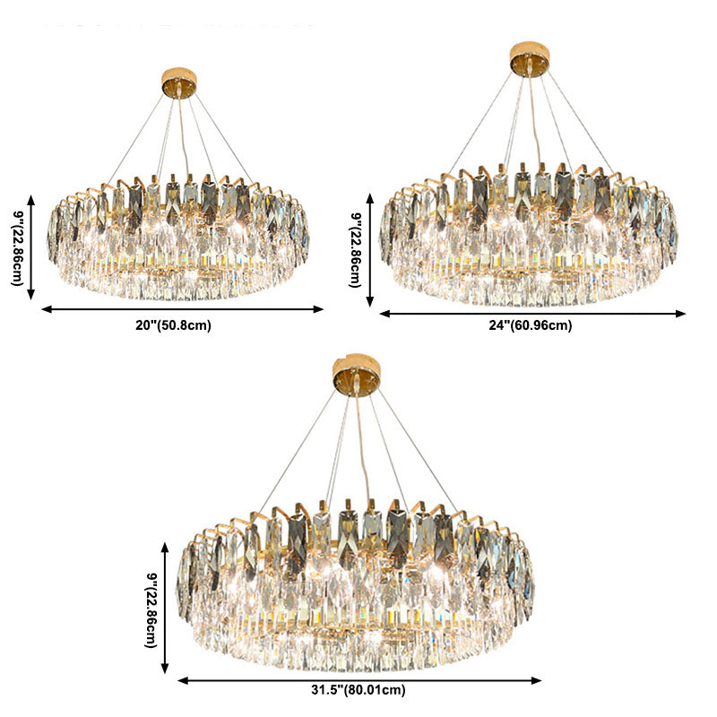 Multi Lights Round Chandelier Lighting Fixtures Contemporary Crystal Island Lighting Glass