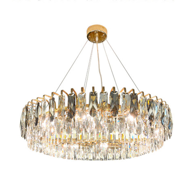 Multi Lights Round Chandelier Lighting Fixtures Contemporary Crystal Island Lighting Glass