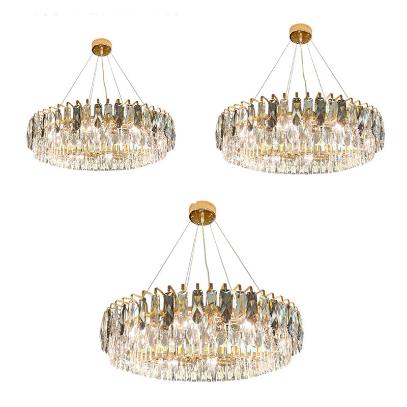 Multi Lights Round Chandelier Lighting Fixtures Contemporary Crystal Island Lighting Glass