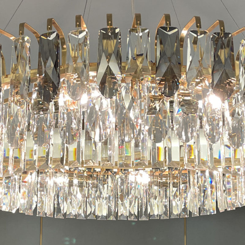 Multi Lights Round Chandelier Lighting Fixtures Contemporary Crystal Island Lighting Glass