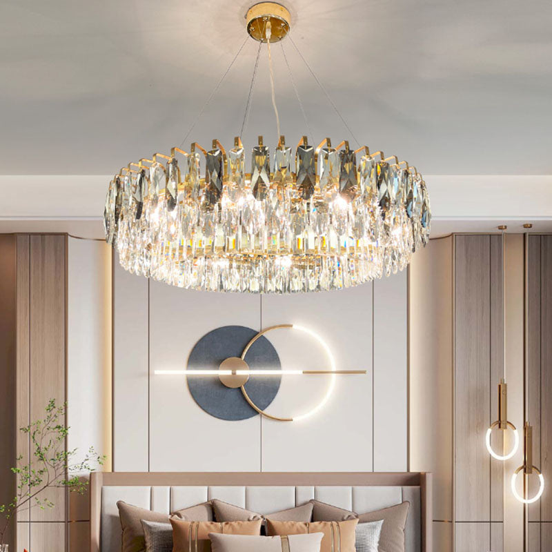 Multi Lights Round Chandelier Lighting Fixtures Contemporary Crystal Island Lighting Glass