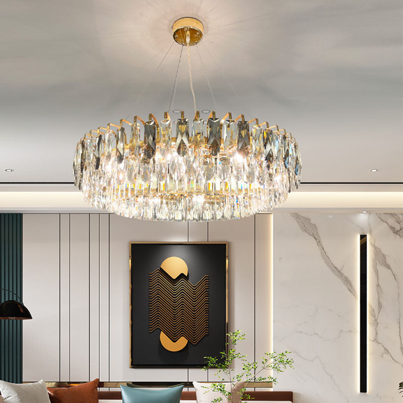 Multi Lights Round Chandelier Lighting Fixtures Contemporary Crystal Island Lighting Glass