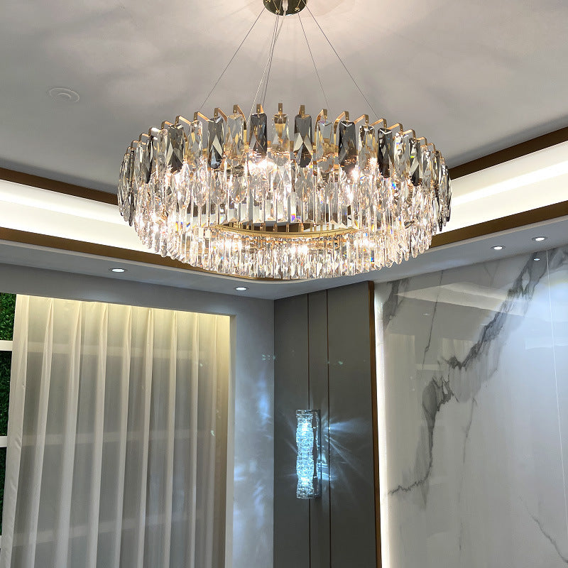 Multi Lights Round Chandelier Lighting Fixtures Contemporary Crystal Island Lighting Glass