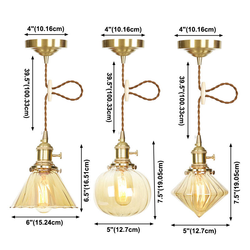 Luci a soffitto a sospensione geometrica industriale a 1 luci di vetro a pendente.
