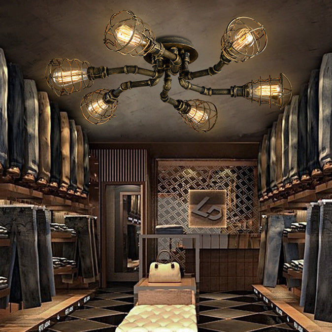 Industrial Flush Mount Light Fixture Multi-Head Ceiling Mounted Lamp with Metal Shade