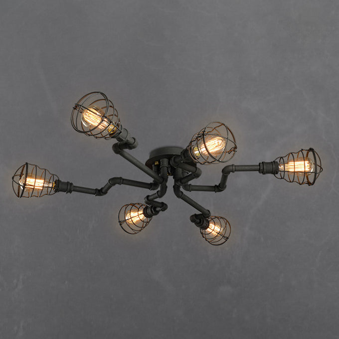Industrial Flush Mount Light Fixture Multi-Head Ceiling Mounted Lamp with Metal Shade
