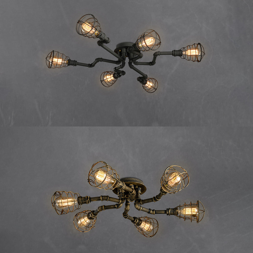 Industrial Flush Mount Light Fixture Multi-Head Ceiling Mounted Lamp with Metal Shade