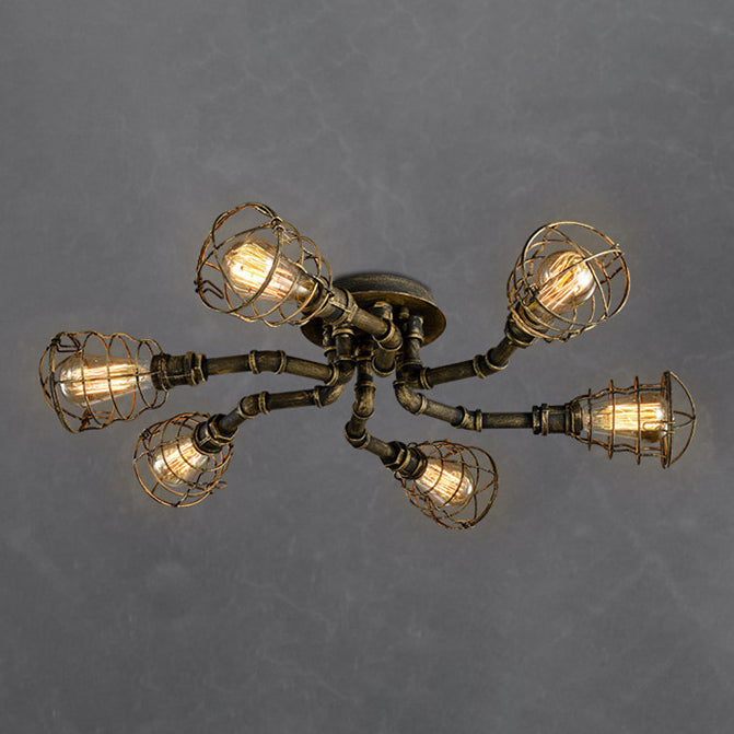 Industrial Flush Mount Light Fixture Multi-Head Ceiling Mounted Lamp with Metal Shade