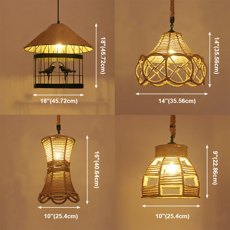 Luz de colgante comercial de cuerda Luz de restaurante sombreado de color beige industrial Luz de colgante