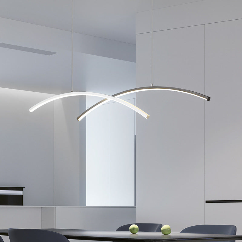 Linear Metallic Island Light Fixture Modernism LED Hanging Lamp Kit Light for Dining Room