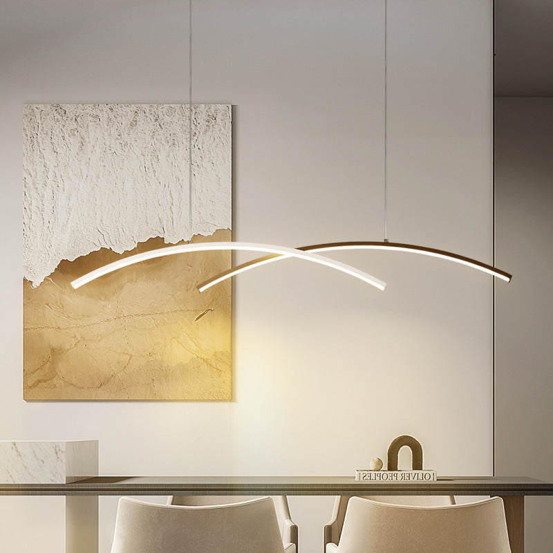 Linear Metallic Island Light Fixture Modernism LED Hanging Lamp Kit Light for Dining Room