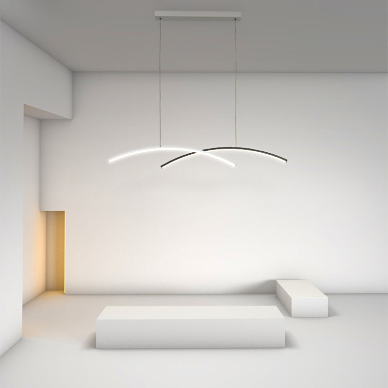 Linear Metallic Island Light Fixture Modernism LED Hanging Lamp Kit Light for Dining Room