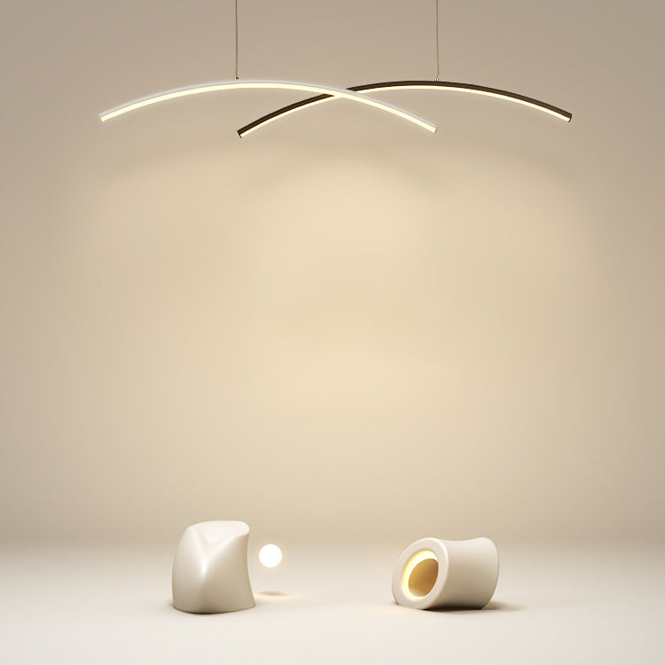 Linear Metallic Island Light Fixture Modernism LED Hanging Lamp Kit Light for Dining Room