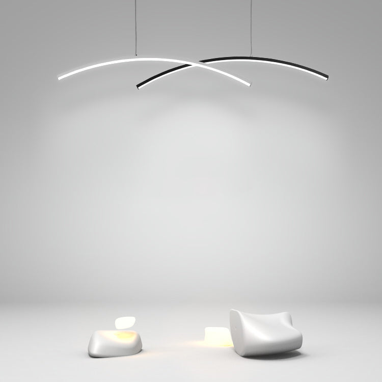 Linear Metallic Island Light Fixture Modernism LED Hanging Lamp Kit Light for Dining Room