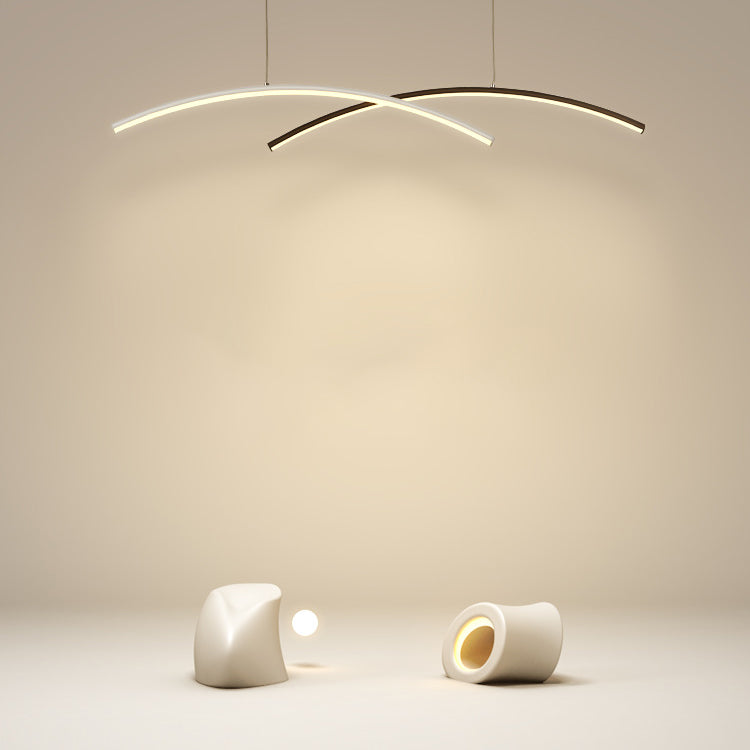 Linear Metallic Island Light Fixture Modernism LED Hanging Lamp Kit Light for Dining Room