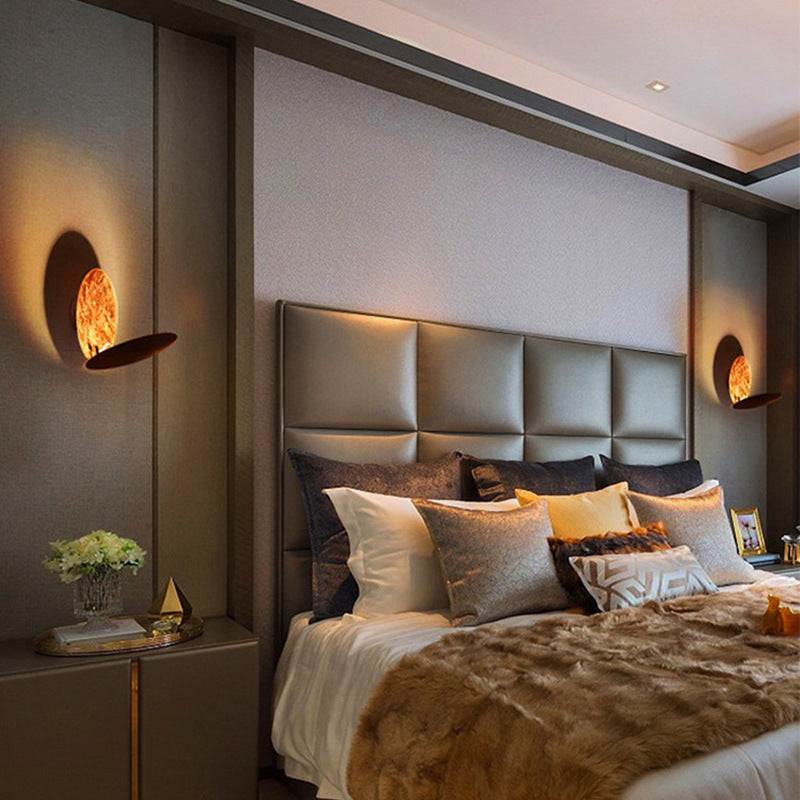 LED Rotatable Wall Light Fixture Modern Style Round Shape Wall Sconce Lamp for Bedroom