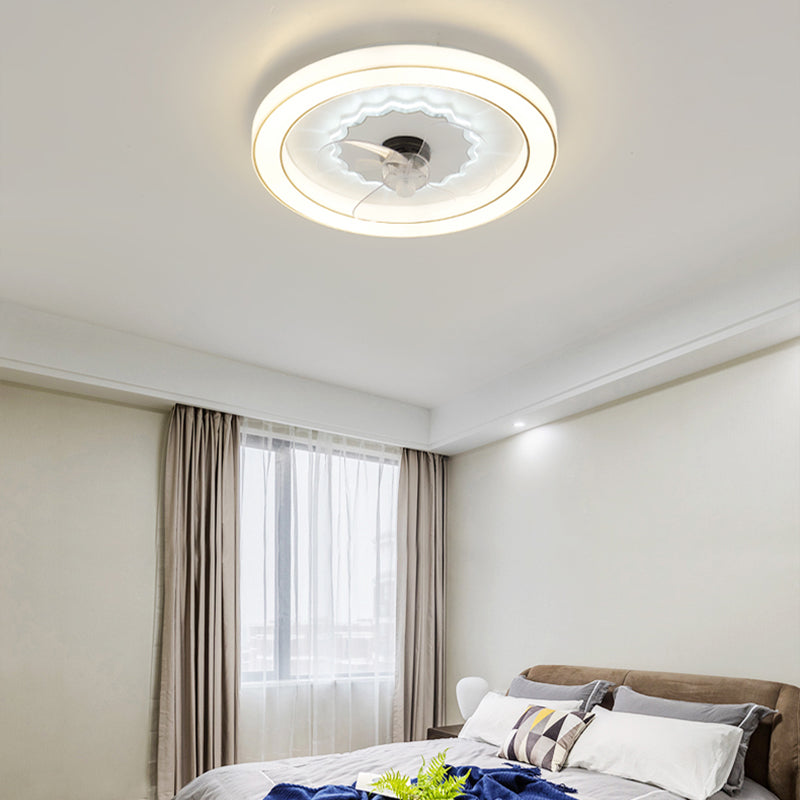 Circular Flush Mount Fan Light Fixture Simple Acrylic White LED Semi Flush Mount for Bedroom