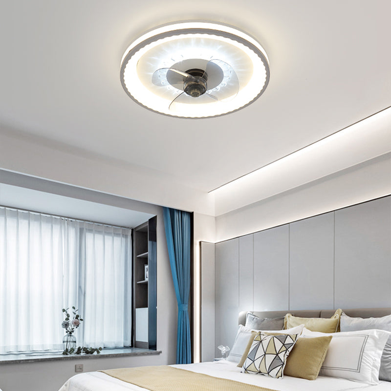 Circular Flush Mount Fan Light Fixture Simple Acrylic White LED Semi Flush Mount for Bedroom