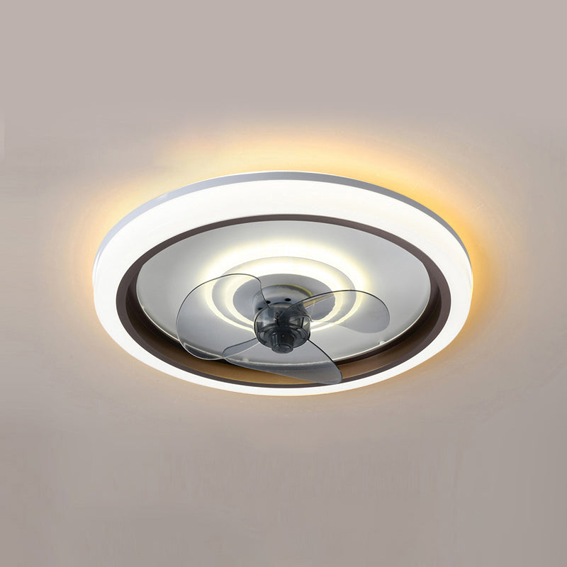 Circular Flush Mount Fan Light Fixture Simple Acrylic White LED Semi Flush Mount for Bedroom