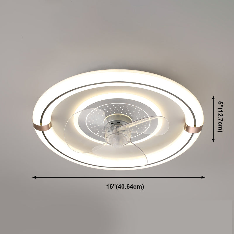 Circular Flush Mount Fan Light Fixture Simple Acrylic White LED Semi Flush Mount for Bedroom