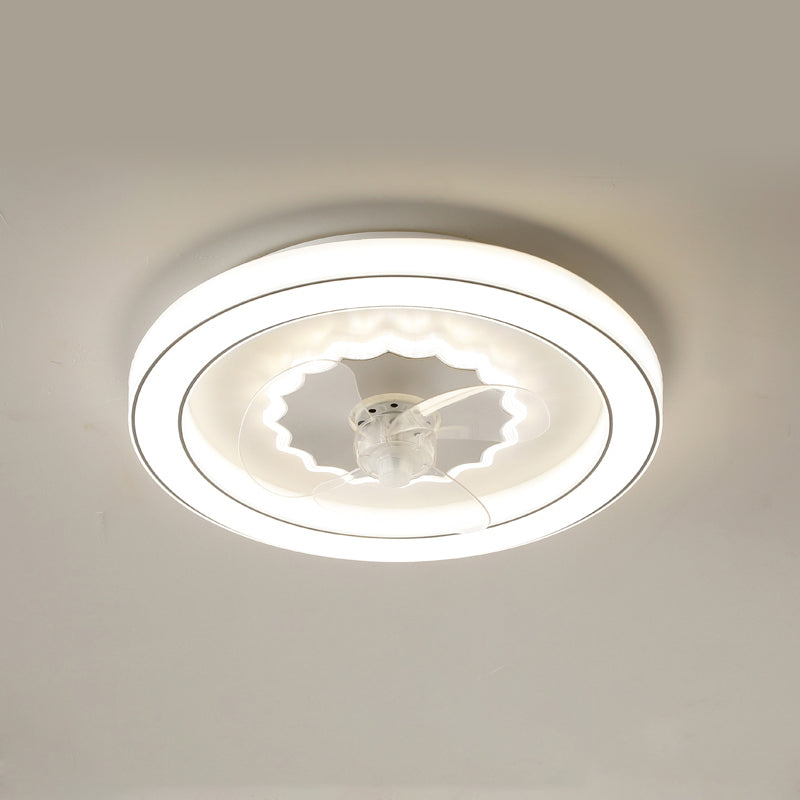 Circular Flush Mount Fan Light Fixture Simple Acrylic White LED Semi Flush Mount for Bedroom