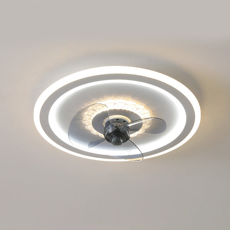Circular Flush Mount Fan Light Fixture Simple Acrylic White LED Semi Flush Mount for Bedroom