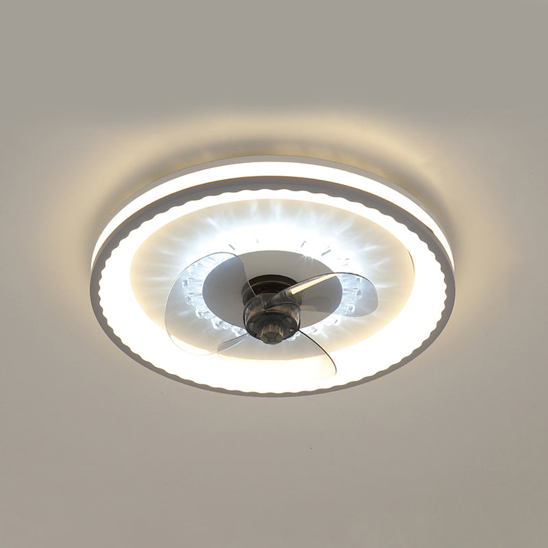 Circular Flush Mount Fan Light Fixture Simple Acrylic White LED Semi Flush Mount for Bedroom