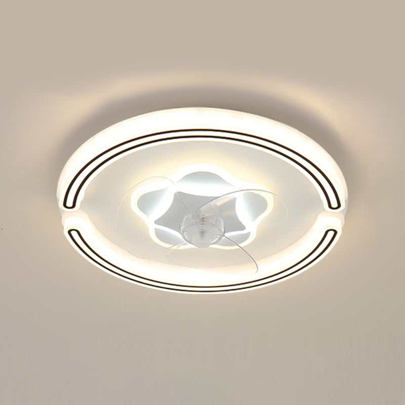 Circular Flush Mount Fan Light Fixture Simple Acrylic White LED Semi Flush Mount for Bedroom