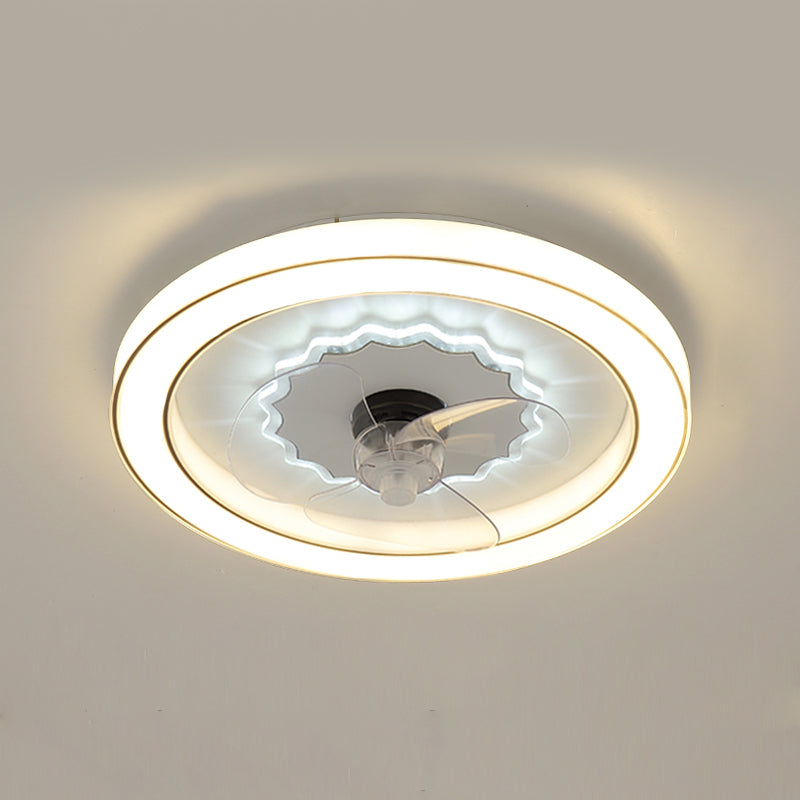 Circular Flush Mount Fan Light Fixture Simple Acrylic White LED Semi Flush Mount for Bedroom