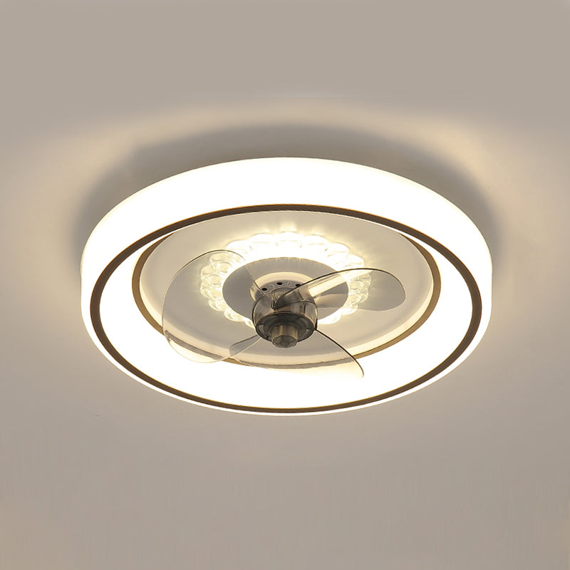 Circular Flush Mount Fan Light Fixture Simple Acrylic White LED Semi Flush Mount for Bedroom