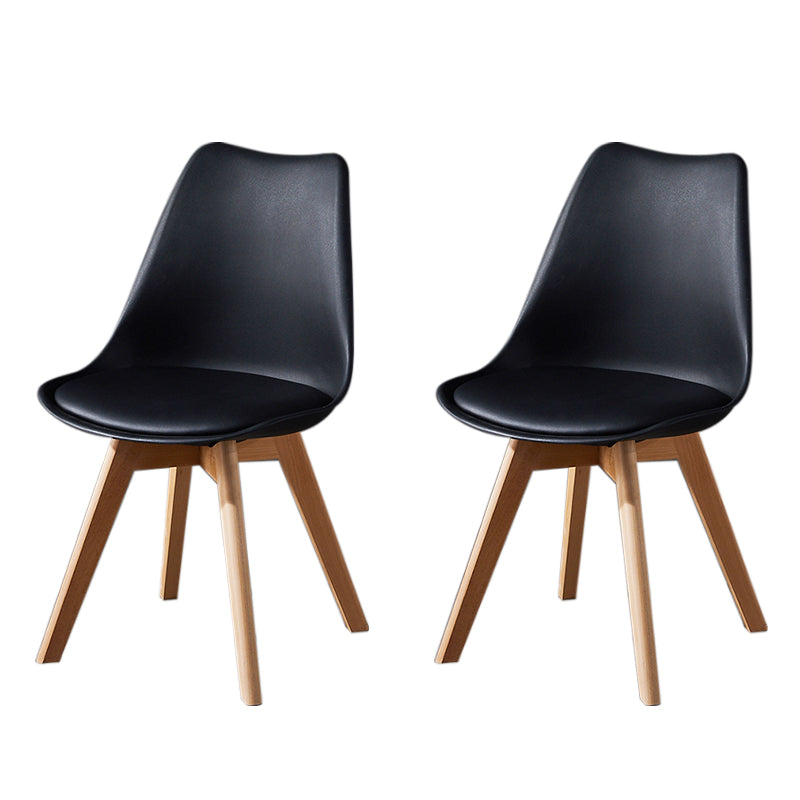 Contemporary Wood Dining Room Chairs Faux Leather Dining Armless Chairs for Home Use