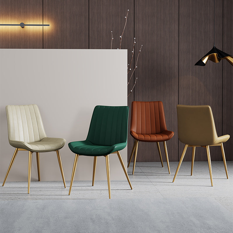 Home Scandinavian Arm Chair Upholstered Solid Back Metal Dining Room Chair