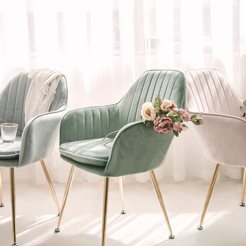 Scandinavian Style Upholstered Side Chairs Solid Back Arm Dining Chairs for Home Use