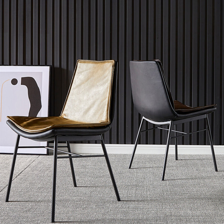 Sillas de comedor de cuero de estilo industrial Sillas laterales sin brazos con respaldo sólido (juego de 2)