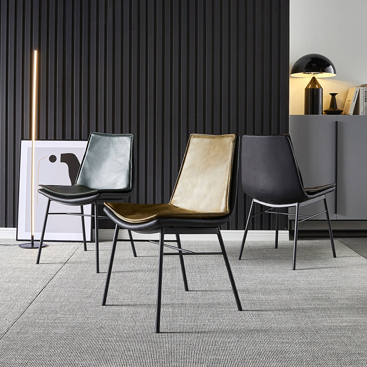 Chaises de salle à manger en cuir de style industriel Chaises d'appoint sans accoudoirs à dossier solide (Ensemble de 2)